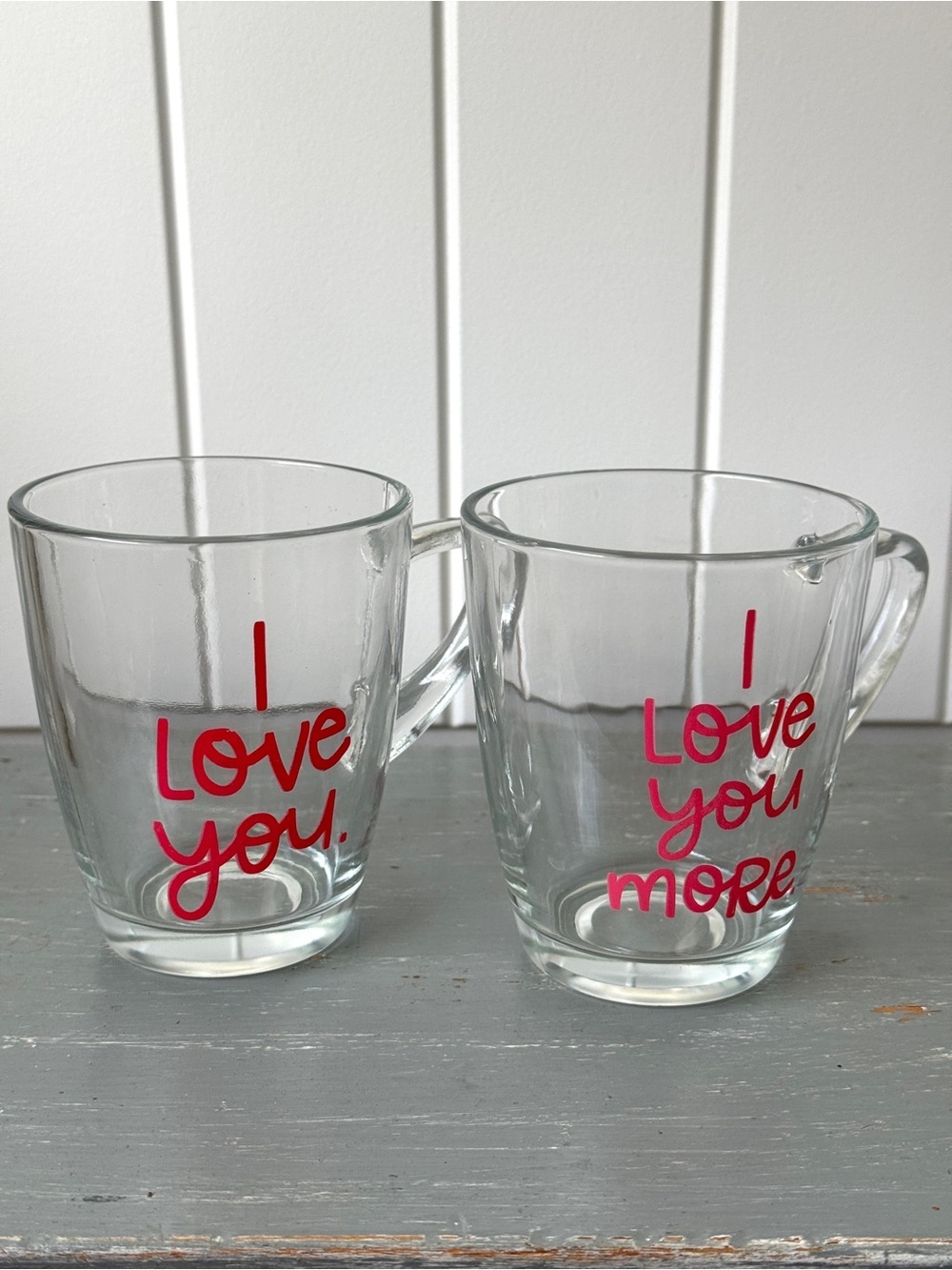 Clear Glass Coffee Mug I Love You & I Love You More Red Text Romantic Cup 10 Oz